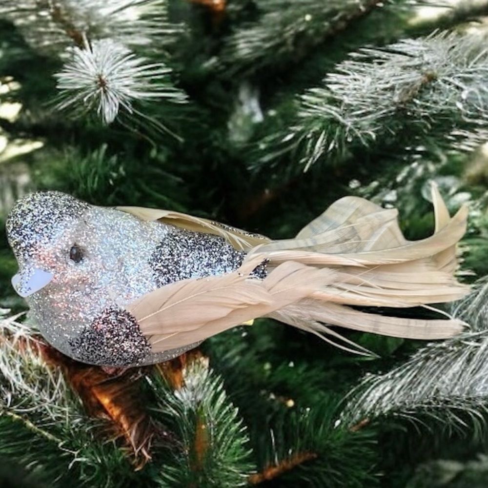 New 12 CLW Catherine Lillywhite's Silver Glitter Clip-On Birds Decor Holidays